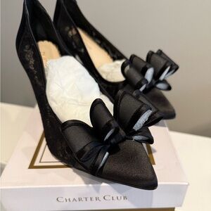 Charter Club Black Satin Bow Heels